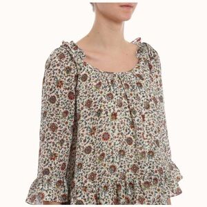 Tory Burch Silk Botanical Woodblock Print Peasant Blouse 8 Boho Chic Resortwear